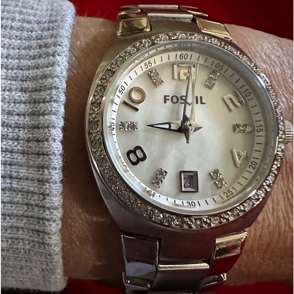 FOSSIL WATCH GLITZ BEZEL SILVER BRACELET BAND - Picture 11 of 11